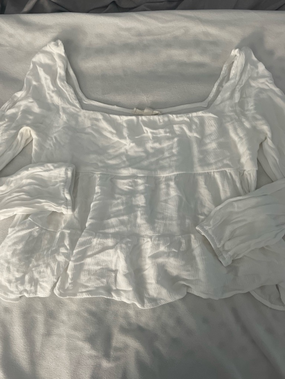 La Hearts White Square-Neck Tiered Peasant Blouse
